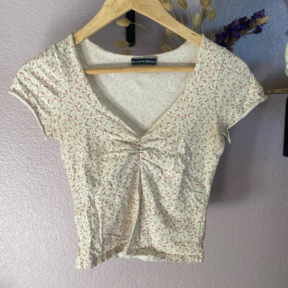 Brandy Melville ruched Floral Top